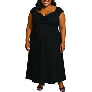 Formal Size XXL Maxi Dress Black Evening Gown Wire V-Neck Tulle Sleeves